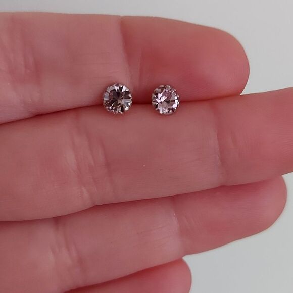 Platinum Plated 925 Silver June Birthstone CZ Stud Earrings - Picture 3 of 8
